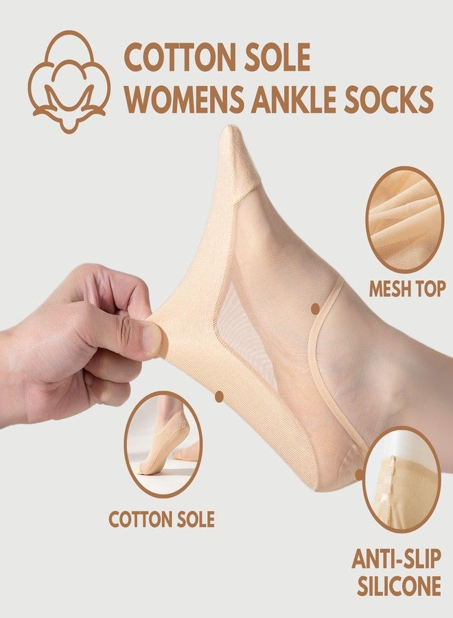 Soxbang Seamless No Show Socks Ultra Thin Liner Socks for Women Lightweight Flat Boat Line Cotton Footies 3/6 Pairs-3Beige(3Packs) - Image 3